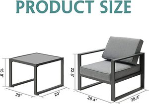 Poltrona <span class=keywords><strong>da</strong></span> esterno in alluminio 3 pz moderno divano in metallo per <span class=keywords><strong>balcone</strong></span> set di conversazione con <span class=keywords><strong>tavolino</strong></span> (Grey) - Product Image 3