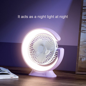 Kipas Meja Mini USB dengan Lampu LED Baterai Isi Ulang Multi-Power (USB/<span class=keywords><strong>Solar</strong></span>/Baterai) Kontrol Tombol - Product Image 5