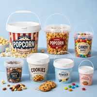 Seau en plastique transparent blanc de qualité alimentaire, durable, petite capacité, avec couvercle et poignée, pour popcorn d'Halloween