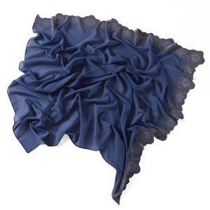 Sciarpa di <span class=keywords><strong>Seta</strong></span> di Alta Qualità per Donne, <span class=keywords><strong>Blu</strong></span> Navy e Nero, Chiffon con Strass, Hijab, Sciarpa per la Testa, Moda Femminile Malese, <span class=keywords><strong>Foulard</strong></span> Quadrati - Product Image 5