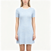 Robe pull slim en maille à rayures bleues mi-longue à manches courtes pour femme, qualité supérieure, personnalisable OEM & ODM, vente en gros - Harry Maxi