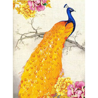 Pintura diamante 5D DIY con diseño de pavo real amarillo, decoración del hogar