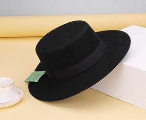 W281 Gentlemen Handmade HotSale Jazz Hat Large Brim Haute Qualité Ruban Décoration Unisexe Personnalisé <span class=keywords><strong>Pas</strong></span> <span class=keywords><strong>Cher</strong></span> 100% Chapeau Plat en Feutre de Laine - Product Image 3