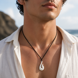 <span class=keywords><strong>Collier</strong></span> pendentif hameçon en os de yak <span class=keywords><strong>blanc</strong></span> ivoire fait main, 4,8x2,3 cm, motif tribal Maori, chaîne en corde unisexe, cadeau pour les amateurs de <span class=keywords><strong>surf</strong></span> - Product Image 6