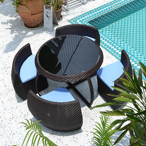 Ensemble de salle à manger pour petite terrasse, mobilier de patio, balcon extérieur, jardin, rotin moderne, table à manger de luxe et 4 chaises - Product Image 1