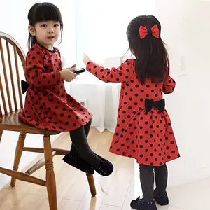 New Premium Cotton Girls Clothing Of Spring Red Dress With Polka Dots