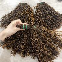 Superbe tissage double drawn en promotion, lots de cheveux bouclés Pixie avec mèches, extensions de cheveux humains bruts vietnamiens en gros pour revendeurs