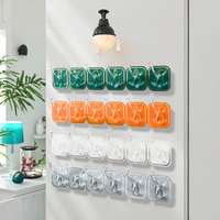 Crochet mural adhésif robuste à six rangées en plastique étanche pour manteaux, chapeaux, personnalisable pour armoire, cuisine, chaussures, sacs de nettoyage, sacs doubles