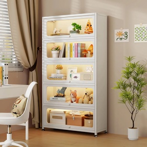 Armario de Almacenamiento Abatible de Acero con Puertas de Acrílico o Vidrio Templado, <span class=keywords><strong>Librero</strong></span> Multinivel a Prueba de Polvo para Oficina en Casa y Estudio - Product Image 3