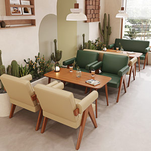 ชุดโต๊ะเก้าอี้คาเฟ่แบบสบายๆ พร้อมที่วางแขน สำหรับร้านชานม ร้านขนม ร้านหนังสือ พื้นที่พักผ่อน โซนประชุม; ที่นั่งไม้เนื้อแข็ง - Product Image 2