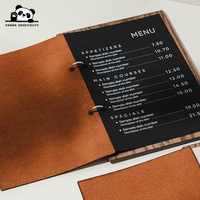 Porte-menu en bois et cuir de haute qualité avec reliure A4 à 2 anneaux, idéal pour restaurants et bars