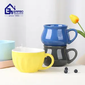 Hot Sale 16oz Stoneware Plain Yellow Color Glazed Custom Logo Ceramic Cup Tea Coffee Mil Mug With Logo at Cheap Bulk Price