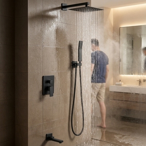Set <span class=keywords><strong>Doccia</strong></span> Moderno per Bagno con <span class=keywords><strong>Miscelatore</strong></span> Acqua Calda <span class=keywords><strong>e</strong></span> Fredda, <span class=keywords><strong>Doccia</strong></span> a Pioggia Nera Opaca in Acciaio Inox - Product Image 1
