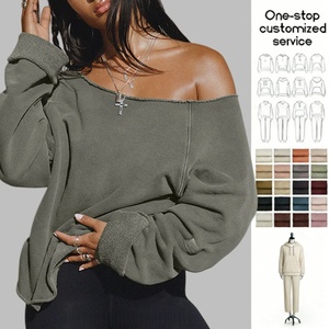 <span class=keywords><strong>Felpa</strong></span> Oversize Personalizzata in French Terry 100% Cotone, Collo Largo, Orlo Grezzo, Stile Off-Shoulder per Donna - Product Image 2