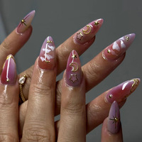 Vente en gros à bas prix, Ongles artificiels semi-faits à la machine, style crème blanc ballet, French métallique, avec perles et strass, pour un look tendance