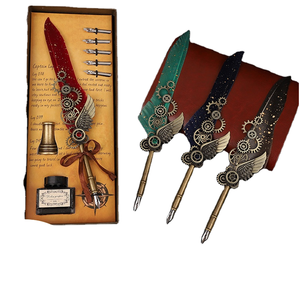 Ensemble de stylos à <span class=keywords><strong>plume</strong></span> vintage punk, stylo à <span class=keywords><strong>plume</strong></span> en métal, bouteille d'encre, coffret cadeau personnalisé pour l'écriture - Product Image 1