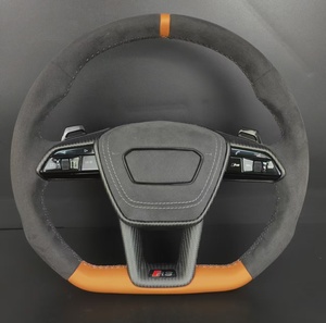 Volant sport à fond plat en cuir suédé et fibre de carbone pour <span class=keywords><strong>Audi</strong></span> RS3/Q5/A7/A8 avec palettes de changement de vitesse sportives à marqueurs orange - Product Image 1