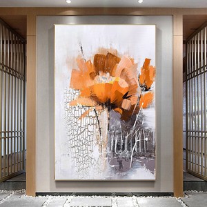 Abstract Floral Oil Painting Metal Frame Vertical Wall <b>Art</b> For Living Room Entryway Decor - Product Image 1