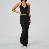 Ensemble de sport 2 pièces : Débardeur dos nu uni et Leggings évasés, très élastiques, effet push-up fessier, pour fitness et yoga