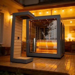 Sauna extérieur en <span class=keywords><strong>bois</strong></span> de cèdre rouge massif avec <span class=keywords><strong>douche</strong></span>, doté de rayons infrarouges modernes combinés à un chauffage électrique traditionnel - Product Image 6
