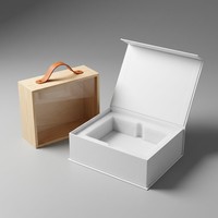 Boîte de présentation en bois de pin Landy avec fenêtre transparente, poignée en cuir, logo personnalisé, emballage cadeau, boîte de rangement, vente en gros