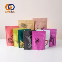 Sachet refermable jaune personnalisé avec fenêtre, en plastique, pour chips, thé, épices, aliments, emballage en papier kraft, sac à fermeture éclair en aluminium