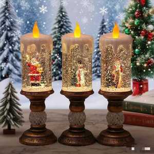 Christmas Plastic Water-Filled <b>Large</b> <b>Candle</b> Crystal Light Tabletop Ornament Snowfall Arrangement Decorations - Product Image 1