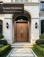 Porte d'entrée double battante de luxe en aluminium moulé, finition bronze antique, porte de sécurité pour villa, porte principale sur mesure