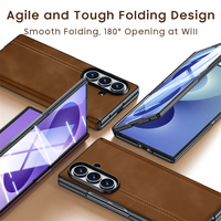 Étui de téléphone en cuir PU à axe central magnétique de qualité supérieure pour Samsung Z Fold 7 8 Ultra avec protection d'écran en verre anti-traces de doigts