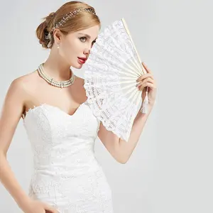 27cm Small Quantities Natural Bamboo Wedding Lace Fans Wholesale