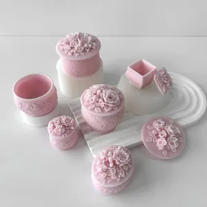 J10-207 bricolage cristal gouttes colle organisateur silicone moule rose fleur organisateur boîte plâtre ornement moules