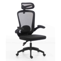 Chaise de bureau ergonomique moderne pivotante, adaptative au poids, avec appui-tête réglable, accoudoirs rabattables, en maille respirante, noire, pour personnel et étudiants