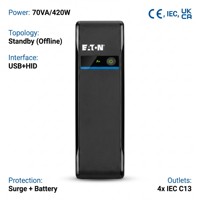 Eaton Série 3P 3P700UI 700VA 420W 230V CE UL ISO Onduleur interactif en ligne avec port USB pour PC, station de travail et système de contrôle d'alimentation