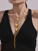 Collier chaîne tendance avec pendentif cœur lisse, style européen et américain, en acier inoxydable plaqué or 18 carats, bijoux sportifs pour femme