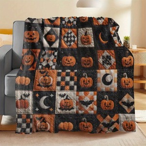 Coperta in flanella di Halloween con teschio, zucca e pipistrello, leggera e traspirante, decorazione autunnale, Trick or Treat, OEM ODM - Product Image 5