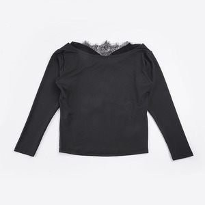 Top de Punto Reversible Sexy para Mujer, Espalda Descubierta, Cuello Drapeado, Manga Larga con Encaje, Hombros Descubiertos, Estilo Y2K, Ropa Urbana, Poliéster/Algodón - Product Image 6