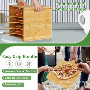 Support à pizza en bambou à 4 niveaux pour ranger les ustensiles de cuisson au four, accessoires de cuisine - Product Image 4