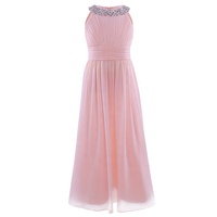 Voan Sequins Đường Viền Cổ Tay Dài Áo Dài Hoa Cô Gái Công Chúa Đám Cưới Pageant Bridesmaid Đảng Ăn Mặc Thanh Lịch Cho Cô Gái