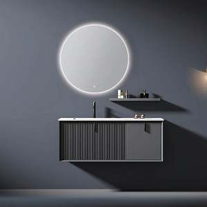 Modern Dark Color Plywood Lacquer Shutter Design Wall-Mounted <b>Bathroom</b> Vanity <b>Cabinet</b> <b>with</b> Mirror and Countertop - Product Image 1