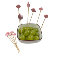 12cm Rose Petit Oiseau Bambou Brochette Naturel Jetable Fruits Fourchette Dessert Gâteau Bâton 100pcs Pack