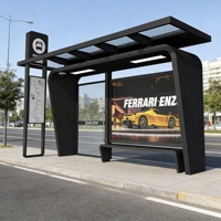 Abri de bus urbain en acier inoxydable avec cadre rectangulaire, caissons lumineux publicitaires, abris routiers pour bus.