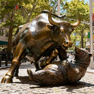 Only Art Classic Wall Street Bronze Bull and Bear Fighting Sculpture Vintage Art Sculpture Wall Street Bull Bear Statue - Product Image 2