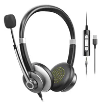 Casque d'affaires filaire en gros d'usine avec micro d'annulation du bruit écouteurs de bureau USB pour centres d'appels
