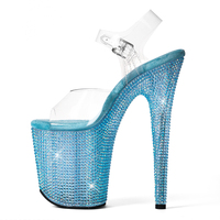 Chaussures de danseuse exotique à talons aiguilles transparents en PVC de 20 cm avec plateforme diamantée pour la danse en boîte de nuit et l'entraînement au pole dance