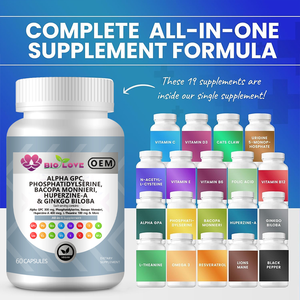 Capsules de phosphatidylsérine en gros 300 mg 60 pièces Bacopa Ginkgo Biloba <span class=keywords><strong>Vitamine</strong></span> B6/<span class=keywords><strong>B12</strong></span> Complément alimentaire pour la mémoire et la concentration du cerveau Gummy OEM - Product Image 6