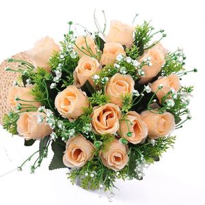 Ramo de Novia de 18 Cabezas, Flores Artificiales Románticas Blancas y Rojas para Decoración de Bodas y Eventos - Product Image 4