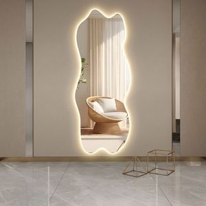 Irregular Ultra Thin Smart LED Mirror Art Deco Design Silver 3 Color Temp Dimmable Anti Fog Personalized Birthday Vanity - Product Image 1