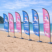 Banderas de Pluma de Poliéster Personalizadas para Publicidad Exterior, Banderas de Playa en Forma de Lágrima, Banderas con Base Cruzada y Estaca, Pancartas Promocionales