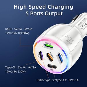 75W Universal Car Charger for Phone Fast Charging in Car 4 Port PD QC3.0 2 USB 2 Type-C Charge Adapter - Product Image 4
