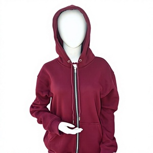 Sudadera con Capucha para Mujer, Gruesa, Transpirable, Ecológica, de Algodón Orgánico, Color Borgoña, con Cierre, OEM ODM, Casual - Product Image 1